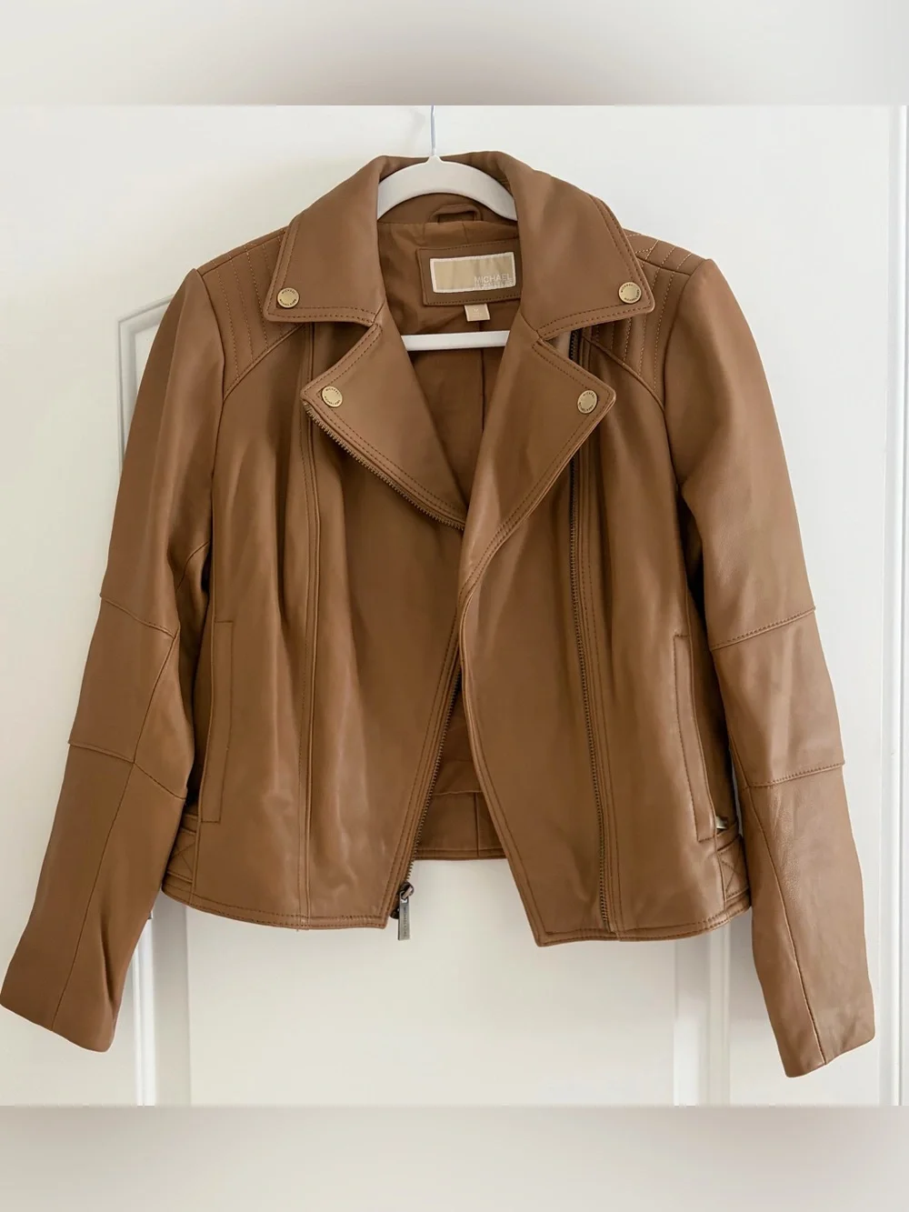 Michael Kors Caramel Brown Leather Moto Jacket